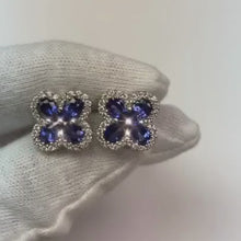 Blue Pear Sapphire Natural Earth Mined Diamond Cluster Earring White Gold 14K 4.66 Ct
