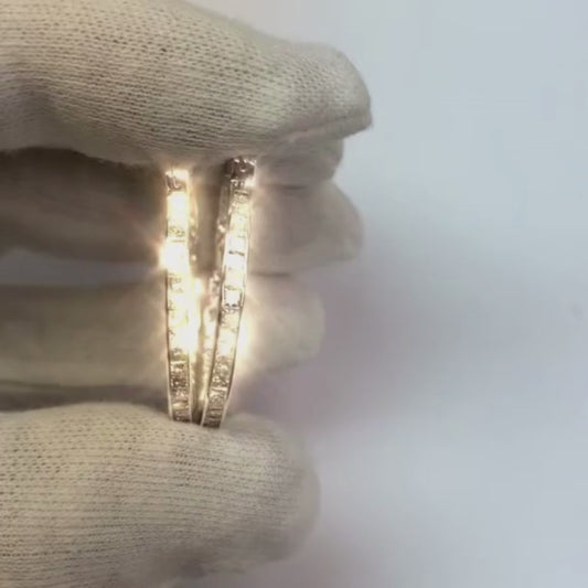 Princess Cut Channel Set Diamond Hoop Earring Gold 14K 3 Carats