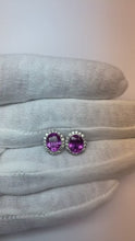 Pink Sapphire Halo Natural Earth Mined Diamond Stud Earrings