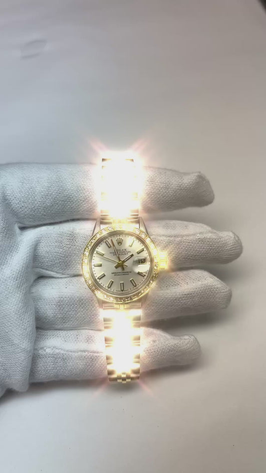Natural Earth Mined Diamond Bezel Lady Rolex Datejust Watch Two Tone Jubilee Bracelet