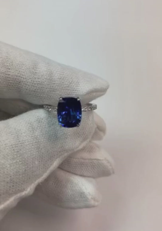 Diamond Solitaire Accents Ring Emerald Blue Sapphire 4 Carats