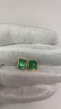 Bezel Set 10 Ct Asscher Cut Green Emerald Studs Earrings Yellow Gold 14K