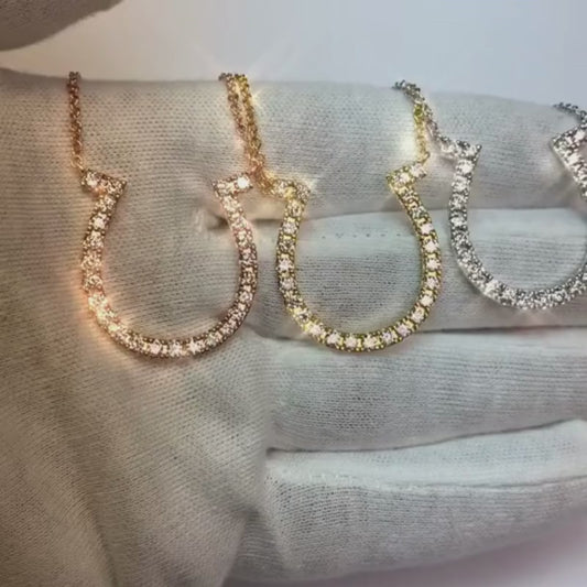 2.5 Ct Round Cut Diamonds Horseshoe Pendant Necklace14K White Gold