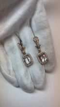 9 Carat Morganite Dangle Earrings With Small Natural Earth Mined Diamond Rose Gold 18K