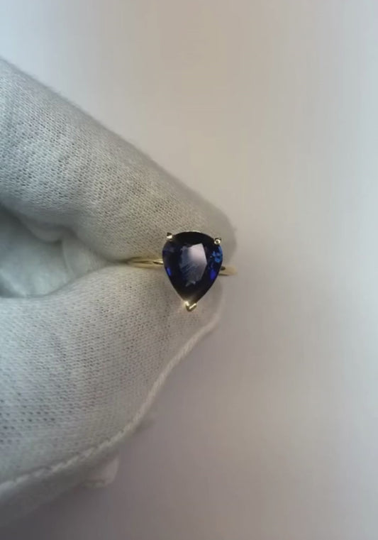 Ceylon Sapphire Solitaire Ring Teardrop Style Pear 3.50 Carats