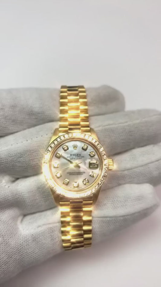 Women Rolex President Datejust Diamond Dial Bezel Watch