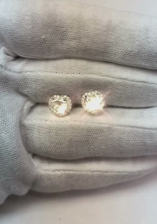 Heart & Round Cut Halo Diamond Stud Earring 2.38 Carat White Gold 14K