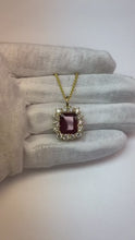 Emerald Cut Red Ruby And Natural Earth Mined Diamond Women Pendant White Gold 9.75 Ct.