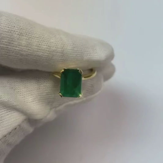 Solitaire Green Emerald Ring 3 Carats Yellow Gold 14K Gemstone Jewelry
