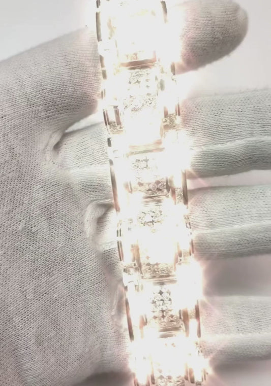 20 Carats Pave Set Princess Cut Genuine Diamond Men Bracelet White Gold 14K