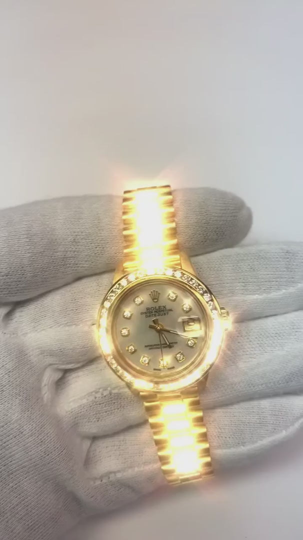 Mop Diamond Dial Rolex Presidential Style  Bezel Watch Yellow Gold Woman1