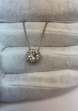 Round Halo Natural Earth Mined Diamond Pendant Necklace 1.65 Carats White Gold 14K