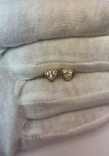 Natural Earth Mined Diamond Heart Stud Earrings Bezel Set Yellow Gold