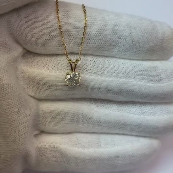 1 Carat Solitaire Diamond Genuine Necklace 14K Yellow Gold