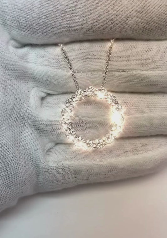 Circle Pendant Necklace 2.70 Carats Round Cut Genuine Natural Earth Mined Diamonds White Gold 14K