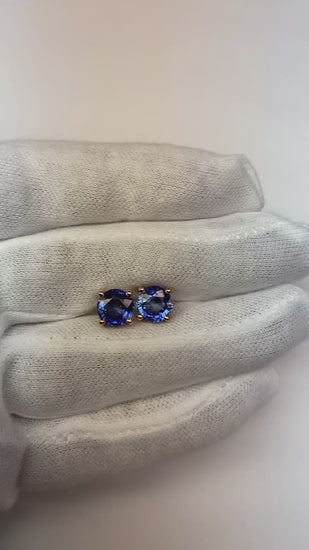 Blue Sapphire Lady Stud Earrings Gold White 14K