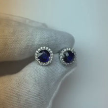 Sri Lankan Sapphire Round Cut Halo Natural Earth Mined Diamond Stud Earring 3.60 Carats