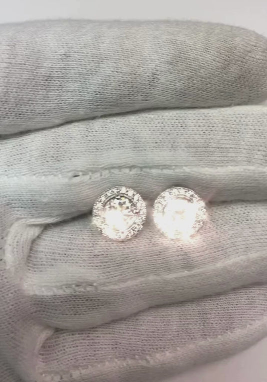 Sparkling Round Real Diamond Halo Stud Earrings 3.50 Carat White Gold 14K