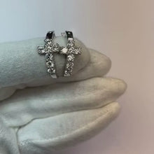 2.1 Ct Round Cut Natural Earth Mined Diamond Cross Hoop Earring 14K White Gold