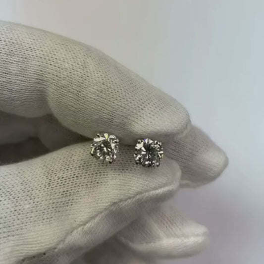 Round Cut Diamond Studs 1.80 Carats White Gold Earrings Women Jewelry