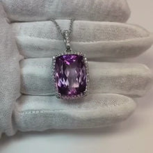 27 Ct. Pink Kunzite With Natural Earth Mined Diamonds Pendant White Gold