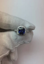 3 Ct Cushion Sri Lanka Blue Sapphire And Halo Natural Earth Mined Diamond Ring