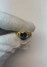 3.61 Ct Natural Earth Mined Diamonds 3-Stone Sri Lanka Blue Sapphire Bezel Ring