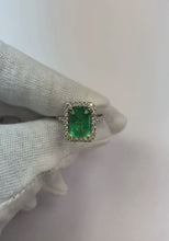 Halo Natural Earth Mined Diamond Colombian Green Emerald Engagement Ring 3.55 Carats White Gold