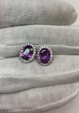 Purple Sapphire Halo Natural Earth Mined Diamond Stud Earrings