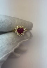 2.25 Carats Heart Cut Ruby And Natural Earth Mined Diamond Ring Yellow Gold 14K