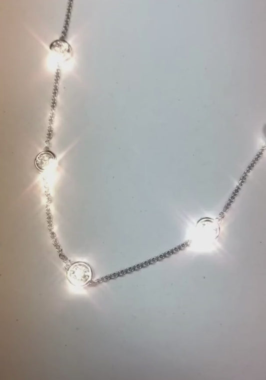 Diamond Half Way Around Chain Necklace 3.15 Carats 14K White Gold