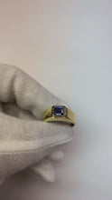 Radiant Solitaire Men's Ring Gold Ceylon Sapphire Thick Shank 1 Carat