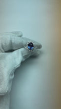 Sri Lanka Blue Sapphire Halo Natural Earth Mined Diamond Ring 4.50 Carats White Gold 14K