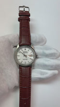 Fluted Bezel Rolex Ss Men's Watch Date Just Brown Leather Band QUICK SET