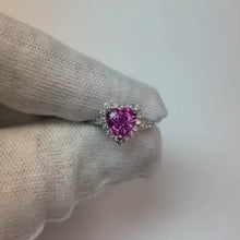 3.35 Carats Heart Pink Sapphire And Round Small Natural Earth Mined Diamonds Gemstone Ring