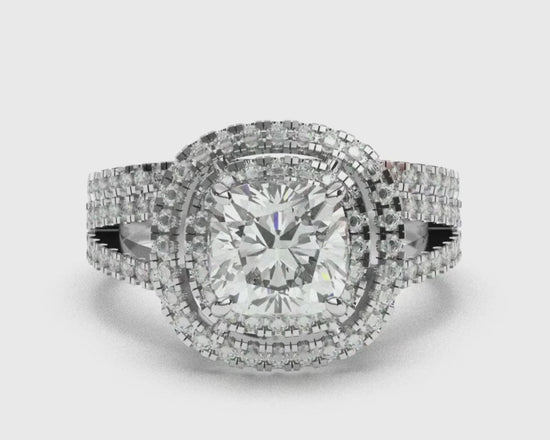 Cushion Cut With Round Diamond Ring 3.50 Carats 14K White Gold
