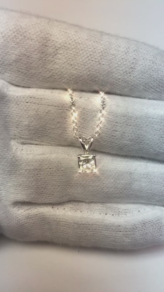 Princess Cut Real Natural Earth Mined Diamond Necklace Pendant 1 Ct White Gold 14K Jewellery