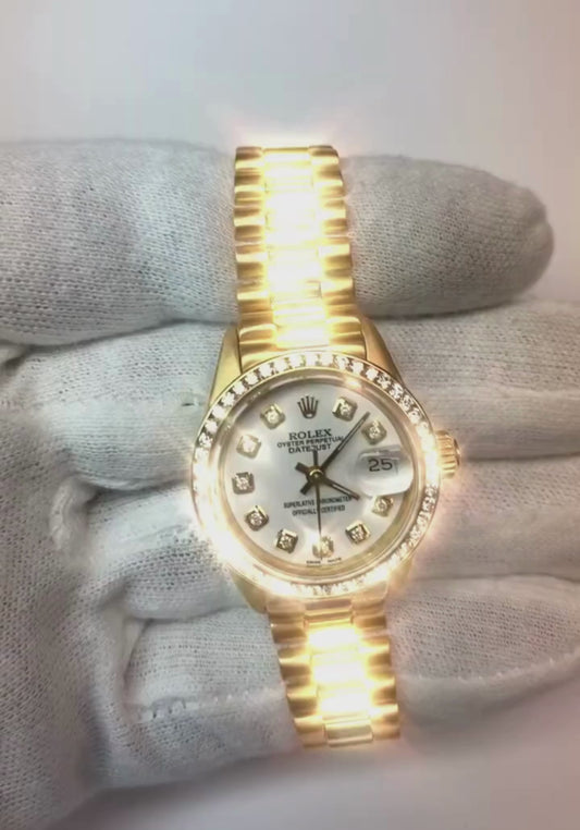 Rolex Presidential Style Ladies Watch White Diamond Dial Bezel