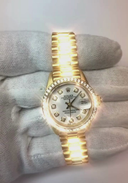 RolexPresidentialStyleLadiesWatchWhiteDiamondDialBezel