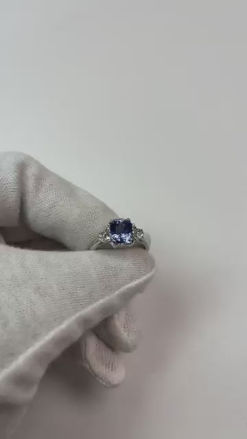 Ceylon Sapphire Gemstone Ring Trapezoid Natural Earth Mined Diamonds 4 Carat Gold 3 Stone