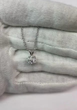 Round Real Natural Earth Mined Diamond Lady Solitaire Necklace Pendant 1 Carat White Gold 14K