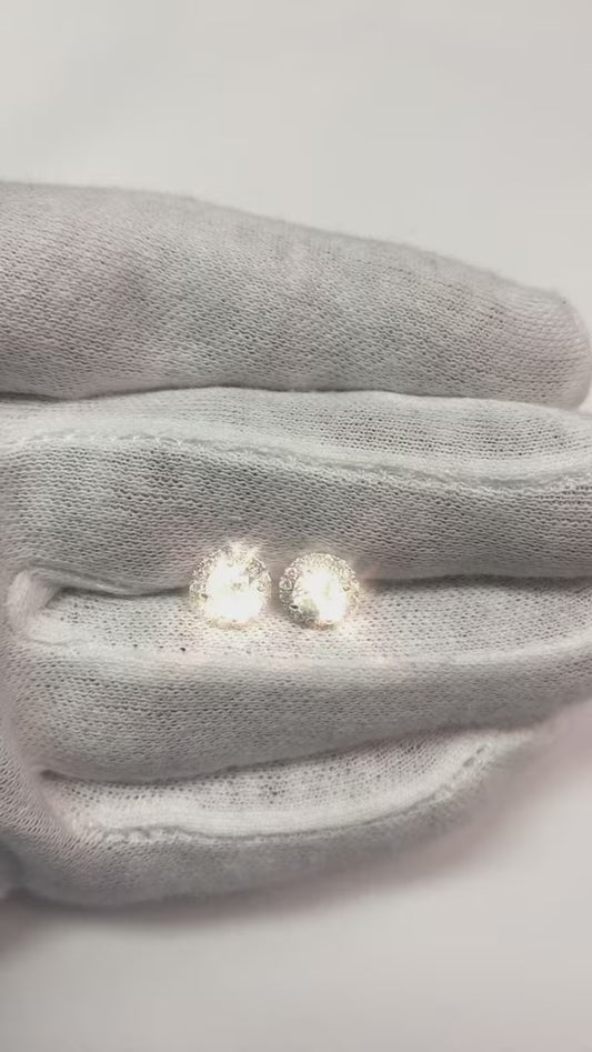 Round Shaped Halo Real Natural Earth Mined Diamond Stud Earrings 1.90 Carats White Gold 14K