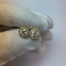 2.10 Carats Round Real Natural Earth Mined Diamonds White Gold 14K Studs Pair Halo Earrings