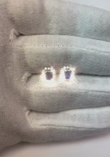 Sri Lanka Sapphire Emerald Cut Halo Round Genuine Natural Earth Mined Diamond Stud Earring WG 14K