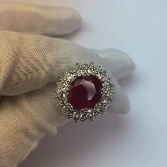 Round And Pear Cut Diamonds With Ruby Ring 17.75 Ct White Gold 14K
