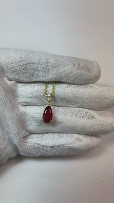 3.50 Ct Pear Cut Red Ruby Natural Earth Mined Diamond Pendant Necklace White Gold