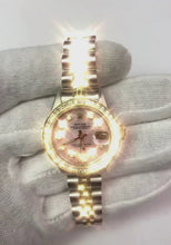 LadiesPinkMopDiamondDialWatchRolexDatejustTwoTone