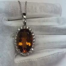 20.50 Ct Prong Set Citrine And Natural Earth Mined Diamonds Pendant Yellow Gold 14K