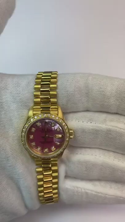 Rolex President Style Mother Of Pearl Diamond Dial Watch Gold Bezel1