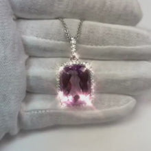 27 Ct. Pink Kunzite With Natural Earth Mined Diamonds Pendant White Gold